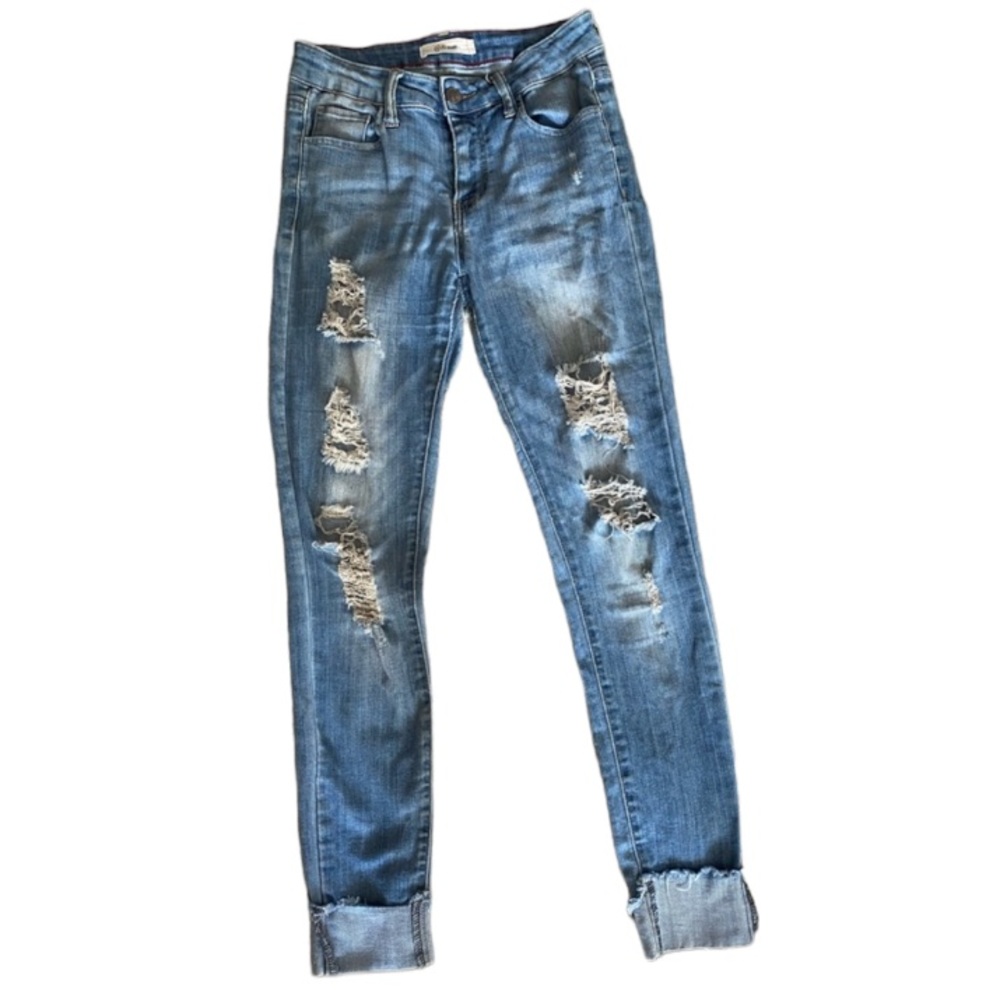 Cello Distressed Skinny Stretch Cuffed Ankle Jeans